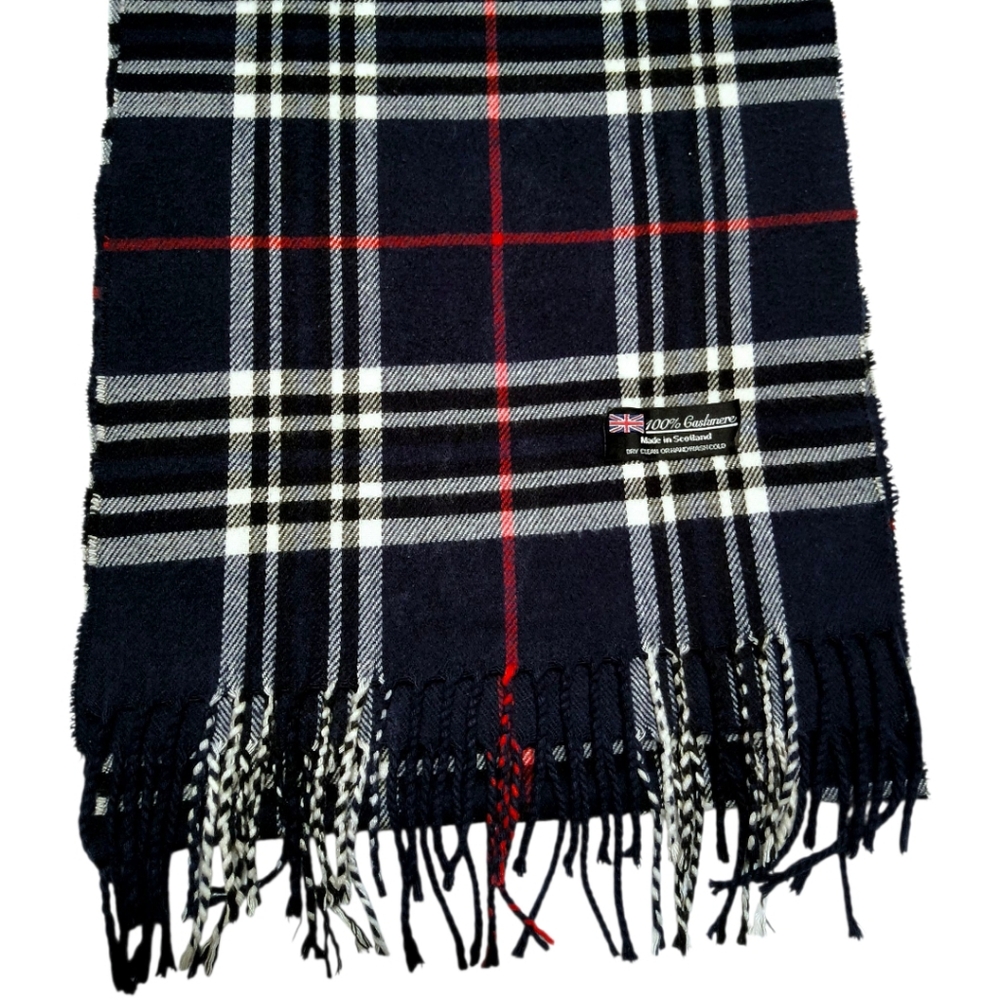 Blue Tartan Plaid Cashmere Scarf - Made in Scotland